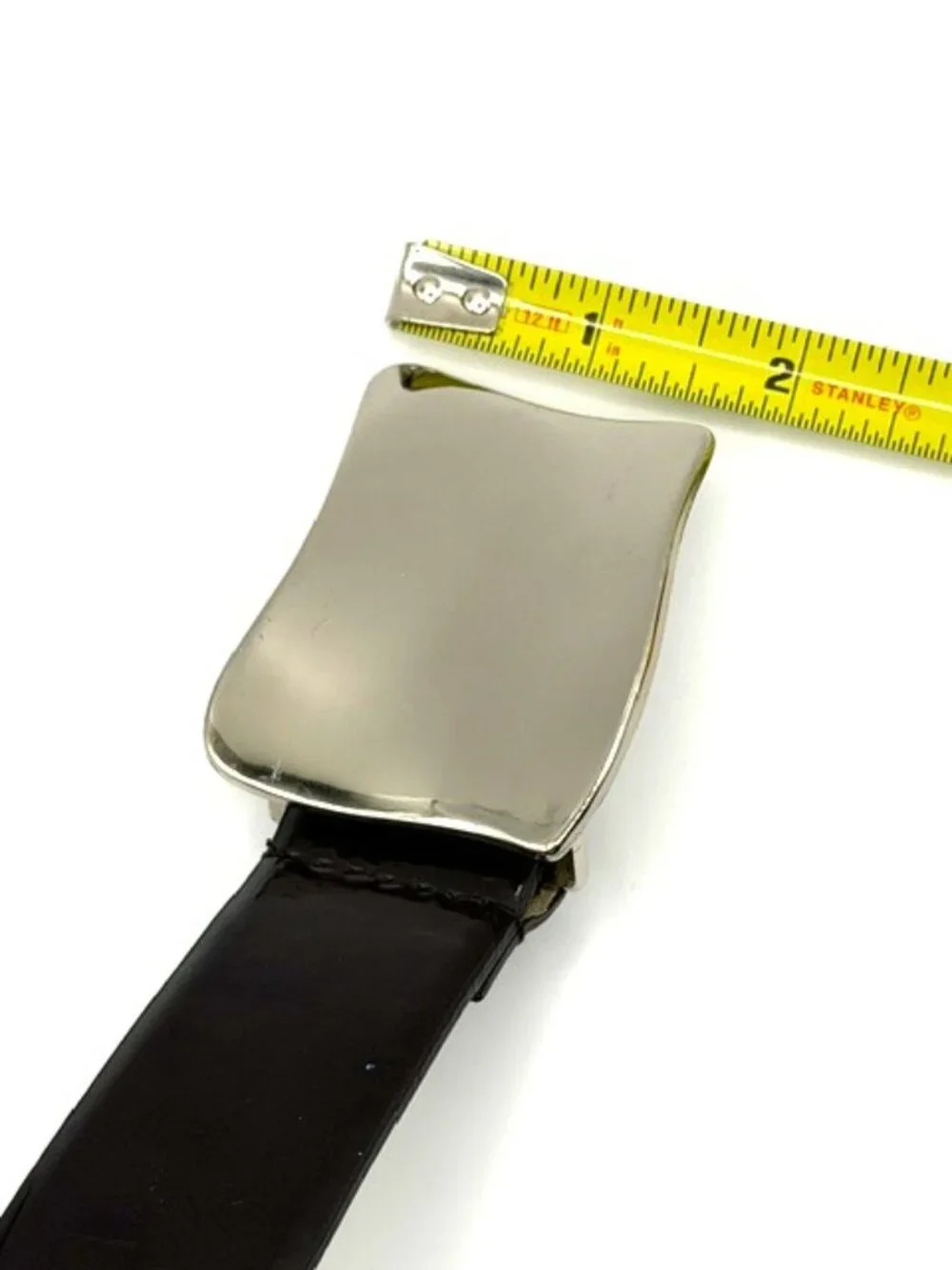 Calvin Klein Black Genuine Leather Belt Abstract Silver Buckle Medium